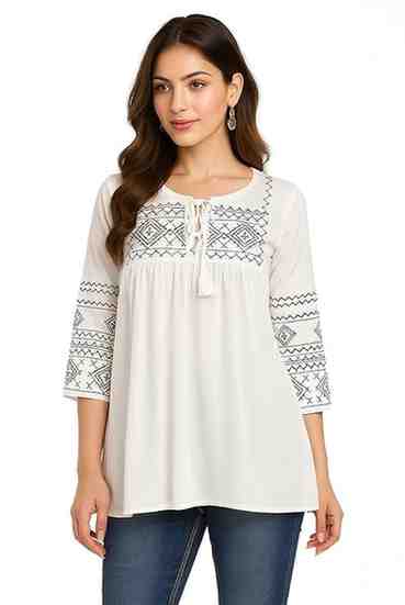 Women's Rayon Embroidered Regular Fit Tops Rayon Short Kurta